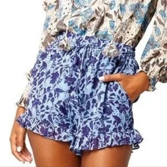 Misa Los Angeles Pants - MISA Los Angeles Inca Shorts Blue Floral Ruffle Drawstring Size Small